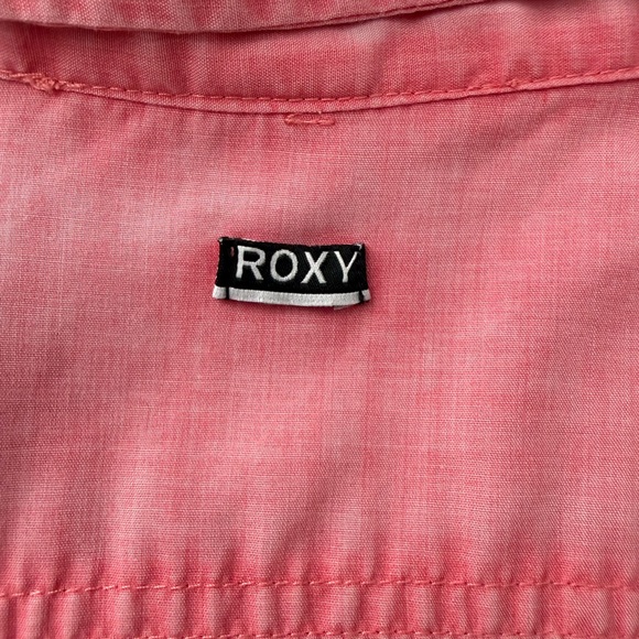 Roxy Pink Semi-Sheer Button-Up Shirt with Roll Tabs - Picture 6 of 7